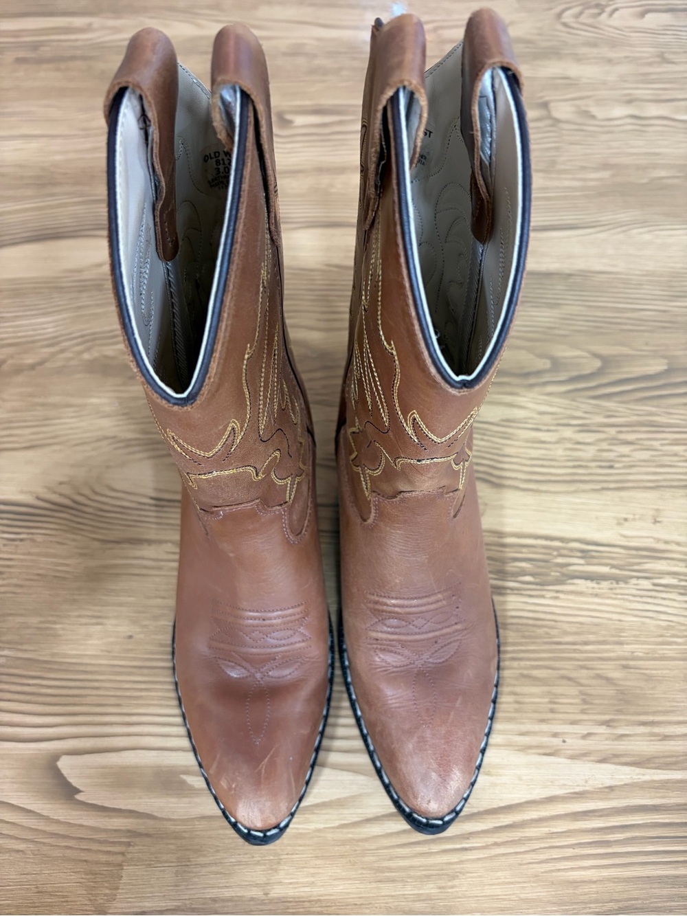 Old West Kids 8129 Tan/Brown Leather Western Cowboy Boots Size 3.0D - Picture 6 of 8